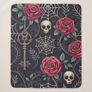 Gothic Skull Floral Celestial Pattern (4) Sherpa Blanket
