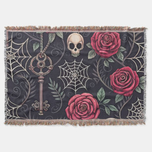 Gothic Skull Floral Celestial Pattern (4) Throw Blanket