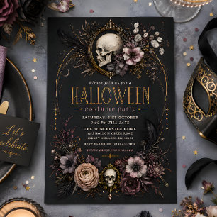 Gothic Skull Floral Halloween Costume Party Invitation