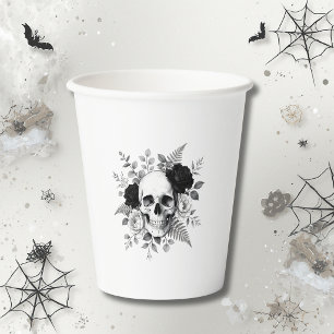 Gothic Skull Floral Halloween Paper Cups