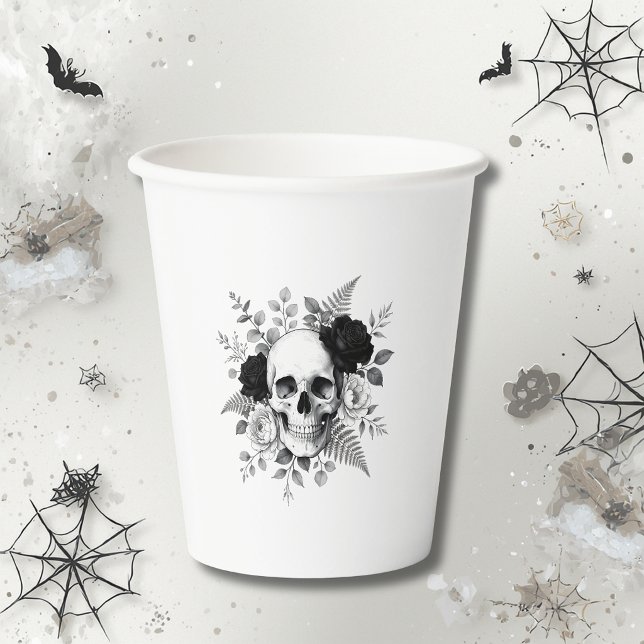 Gothic Skull Floral Halloween Paper Cups (Creator Uploaded)