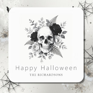 Gothic Skull Floral Halloween Square Sticker