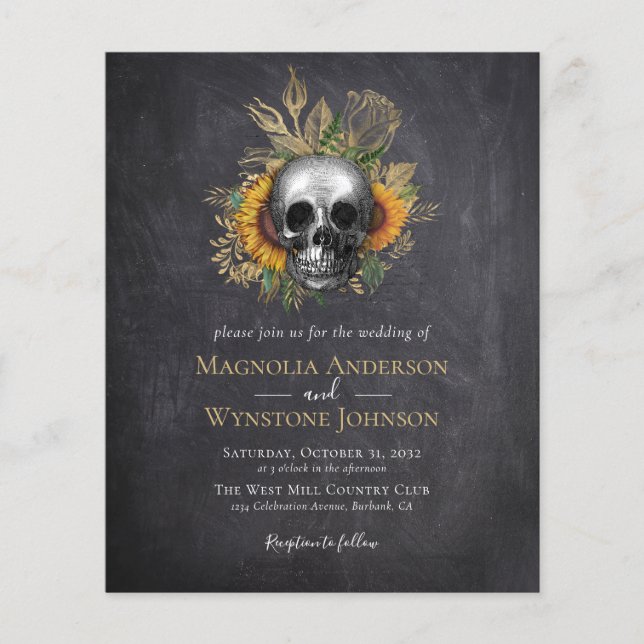 Gothic Skull Floral Halloween Wedding Invitation (Front)