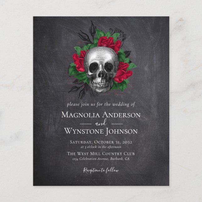 Gothic Skull Floral Halloween Wedding Invitation (Front)