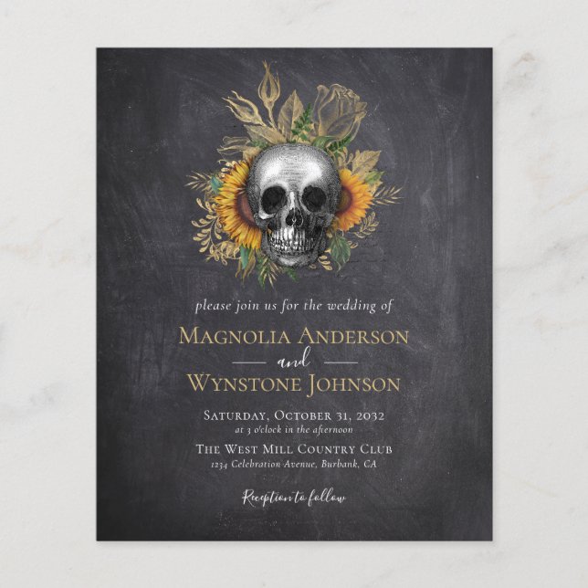 Gothic Skull Floral Halloween Wedding Invitation Flyer (Front)