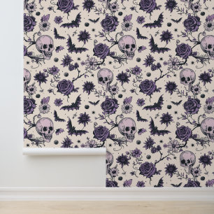 Gothic skull Floral Skull Bat  Wallpaper