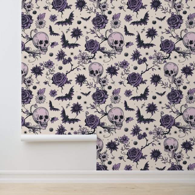 Gothic skull Floral Skull Bat  Wallpaper (Application)