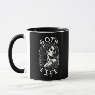 Gothic Skull Girl Portrait And Quote - Goth Life Mug