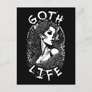 Gothic Skull Girl Portrait And Quote - Goth Life Postcard