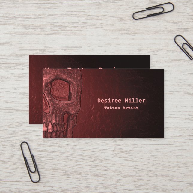 Gothic Skull Girly Red Pink Tattoo Artist Business Card (Front/Back In Situ)