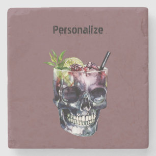 Gothic Skull Glass Personalised Stone Coaster