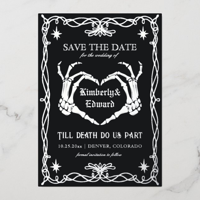 Gothic Skull Hallowedding Retro Save the date (Front)