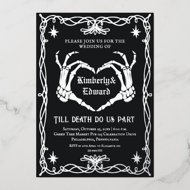 Gothic Skull Hallowedding Retro Wedding Invitation (Front)