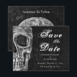 Gothic Skull Hallowedding Save The Date Budget<br><div class="desc">Gothic skull head Save The Date vintage black and white Hallowedding budget wedding invitation flat card. Fun,  spooky Halloween goth Till Death Do Us Part script. Image copyright Marg Seregelyi Photography.</div>