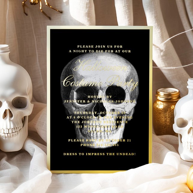 Gothic Skull Halloween Costume Party Gold (Gothic Skull Halloween Costume Party Gold Foil Invitation)