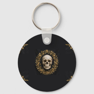 Gothic Skull Halloween Garden Flag Black Gold  Key Ring