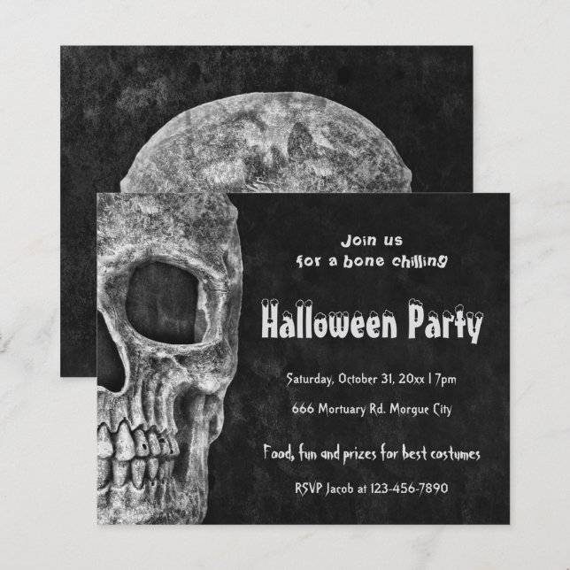 Gothic Skull Halloween Party Budget Invitation (Front/Back)