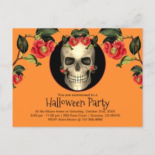Gothic Skull Halloween Party Invitation Postcard