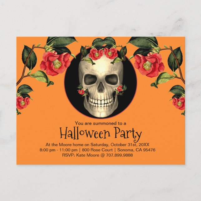 Gothic Skull Halloween Party Invitation Postcard (Front)