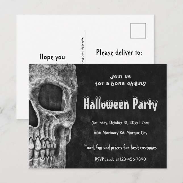 Gothic Skull Halloween Party Spooky Budget Postcard (Front/Back)