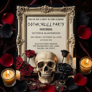 Gothic Skull Halloween Party Vintage Victorian Invitation