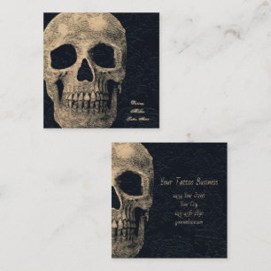 Gothic Skull Head Beige Black Floral Tattoo Artist Square Business Card