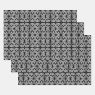Gothic Skull Head Black And White Abstract Pattern Wrapping Paper Sheet