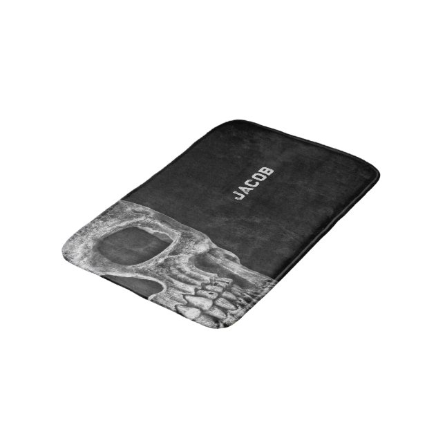 Gothic Skull Head Black And White Custom Bath Mat (Angled)