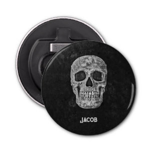 Gothic Skull Head Black And White Custom Bottle Opener