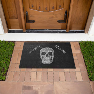 Gothic Skull Head Black And White Custom Doormat