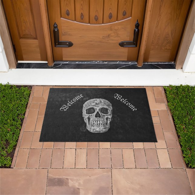 Gothic Skull Head Black And White Custom Doormat (Outdoor)