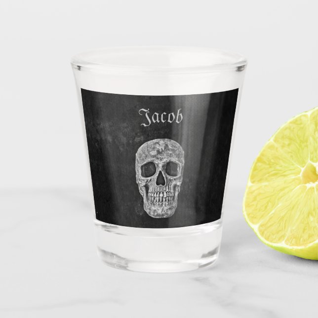 Gothic Skull Head Black And White Grunge Texture Shot Glass (Front)