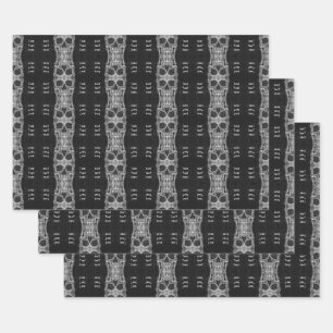 Gothic Skull Head Black And White Pattern Wrapping Paper Sheet