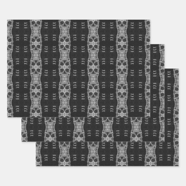 Gothic Skull Head Black And White Pattern Wrapping Paper Sheet (Set)