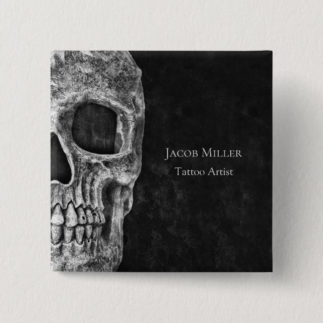 Gothic Skull Head Black And White Tattoo Shop 15 Cm Square Badge (Front)