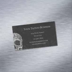 Gothic Skull Head Black And White Tattoo Shop Magnetic Business Card