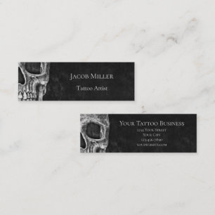 Gothic Skull Head Black And White Tattoo Shop Mini Business Card