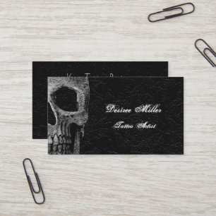 Gothic Skull Head Black Grey Floral Tattoo Artist Business Card