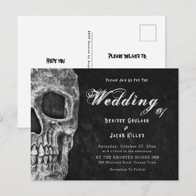Gothic Skull Head Black Hallowedding Invitation (Front/Back)