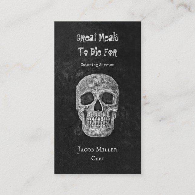 Gothic Skull Head Black White Catering Business Card (Front)