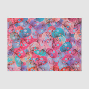 Gothic Skull Head Colorful Pink Teal Blue Pattern Tissue Paper