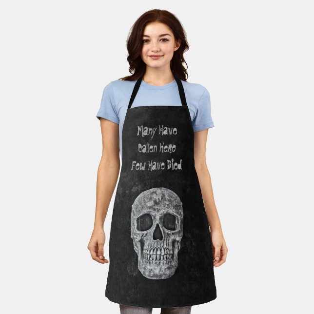 Gothic Skull Head Funny Black White Texture Grunge Apron (Worn)