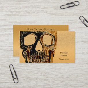 Gothic Skull Head Gold Black Tattoo Shop Business Card