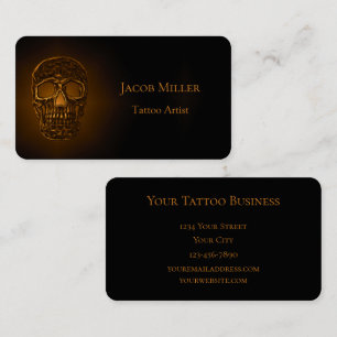 Gothic Skull Head Gold Metallic Tattoo Artist Business Card