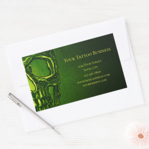 Gothic Skull Head Green Neon Metallic Tattoo Shop Rectangular Sticker