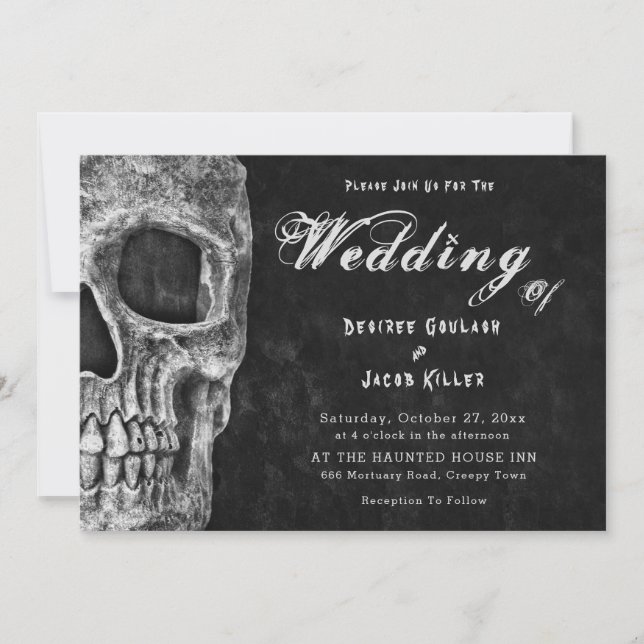 Gothic Skull Head Hallowedding Announcement (Front)