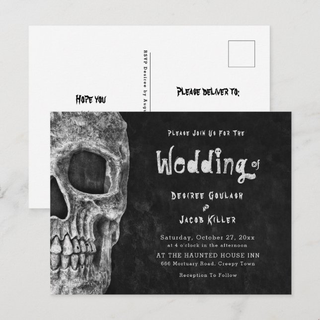 Gothic Skull Head Halloween Wedding Invitation (Front/Back)