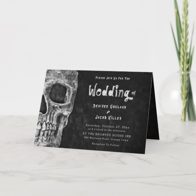 Gothic Skull Head Halloween Wedding Invitation (Front)