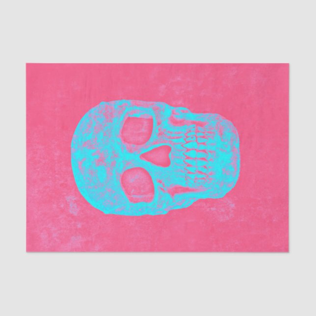 Gothic Skull Head Hot Pink Blue Decoupage Pop Art Tissue Paper (Front)