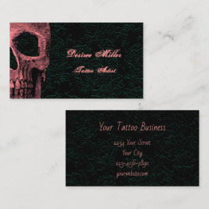 Gothic Skull Head Pink Black Floral Tattoo Artist Business Card